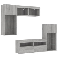 Unités murales TV avec LED 5 pcs gris sonoma bois d'ingénierie 632136632136