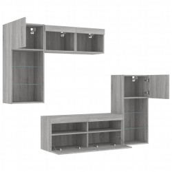 Unités murales TV avec LED 5 pcs gris sonoma bois d'ingénierie 632136632136