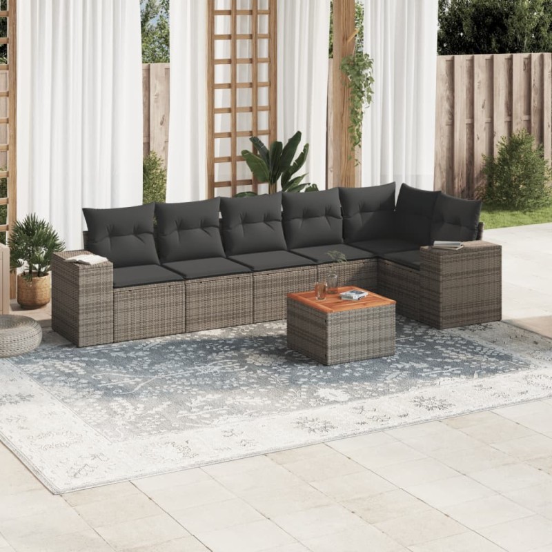 Salon de jardin avec coussins 7 pcs gris résine tressée 632156632156
