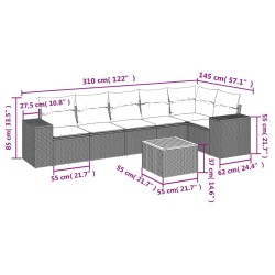 Salon de jardin avec coussins 7 pcs gris résine tressée 632156632156