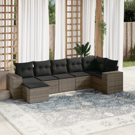 Salon de jardin avec coussins 7 pcs gris résine tressée 632157632157