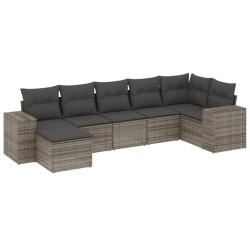 Salon de jardin avec coussins 7 pcs gris résine tressée 632157632157