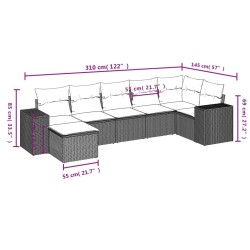 Salon de jardin avec coussins 7 pcs gris résine tressée 632157632157