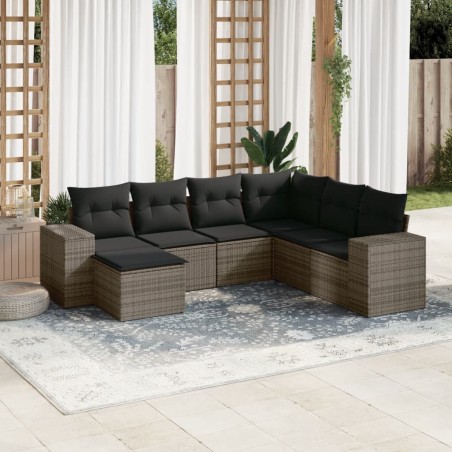 Salon de jardin avec coussins 7 pcs gris résine tressée 632158632158