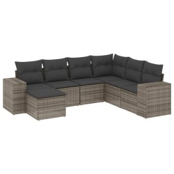 Salon de jardin avec coussins 7 pcs gris résine tressée 632158632158