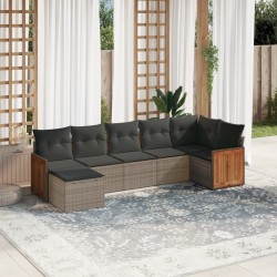 Salon de jardin avec coussins 7 pcs gris résine tressée 632159632159