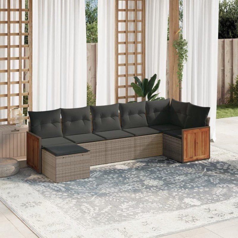 Salon de jardin avec coussins 7 pcs gris résine tressée 632159632159