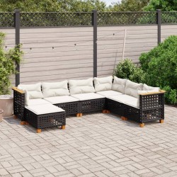 Salon de jardin 7 pcs avec coussins noir résine tressée 632163632163