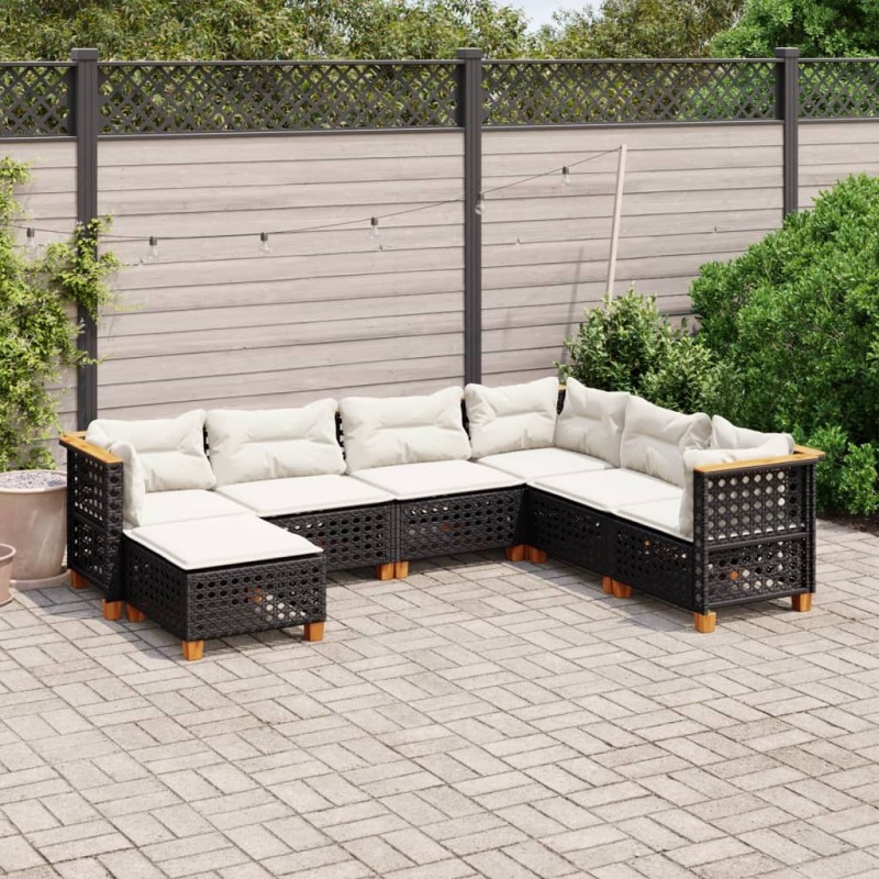 Salon de jardin 7 pcs avec coussins noir résine tressée 632163632163