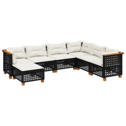 Salon de jardin 7 pcs avec coussins noir résine tressée 632163632163