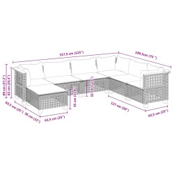 Salon de jardin 7 pcs avec coussins noir résine tressée 632163632163