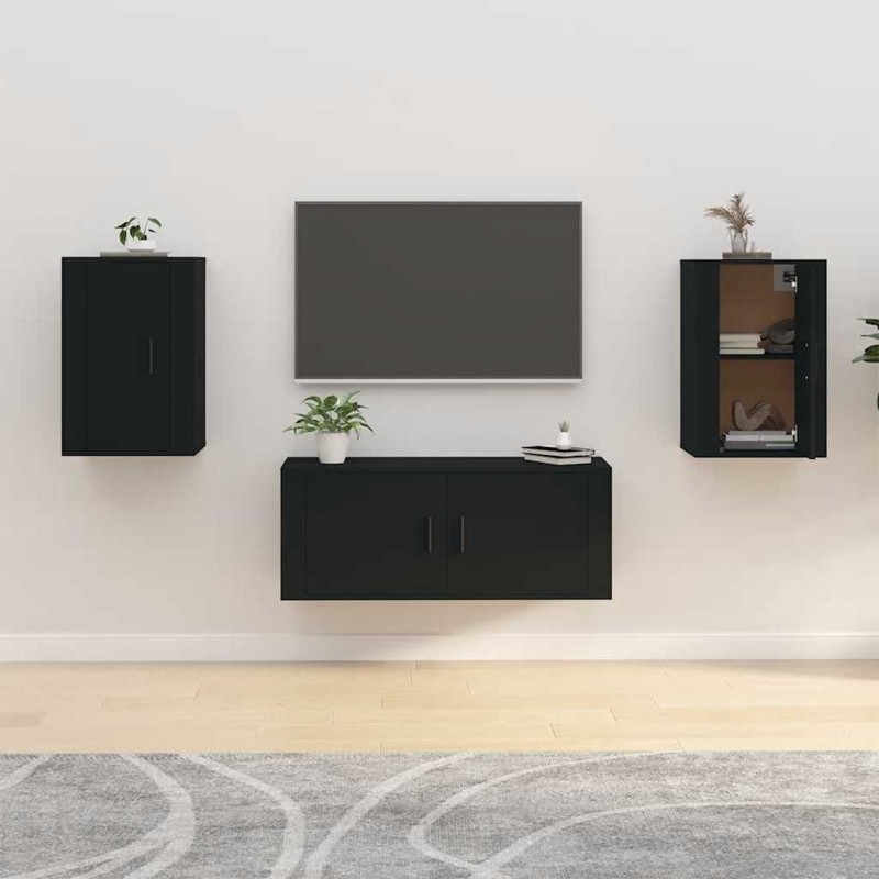 Meubles TV muraux 2 pcs Noir 40x34,5x60 cm 632166632166