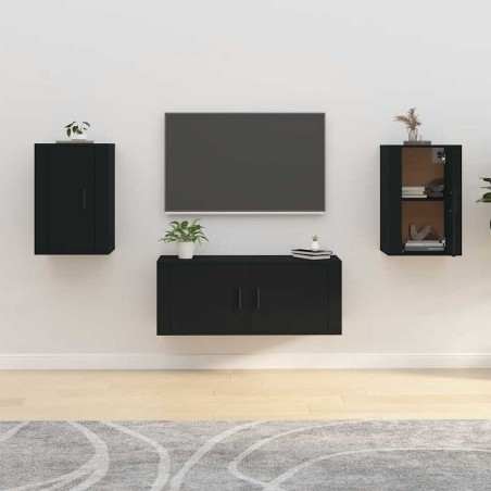 Meubles TV muraux 2 pcs Noir 40x34,5x60 cm 632166632166
