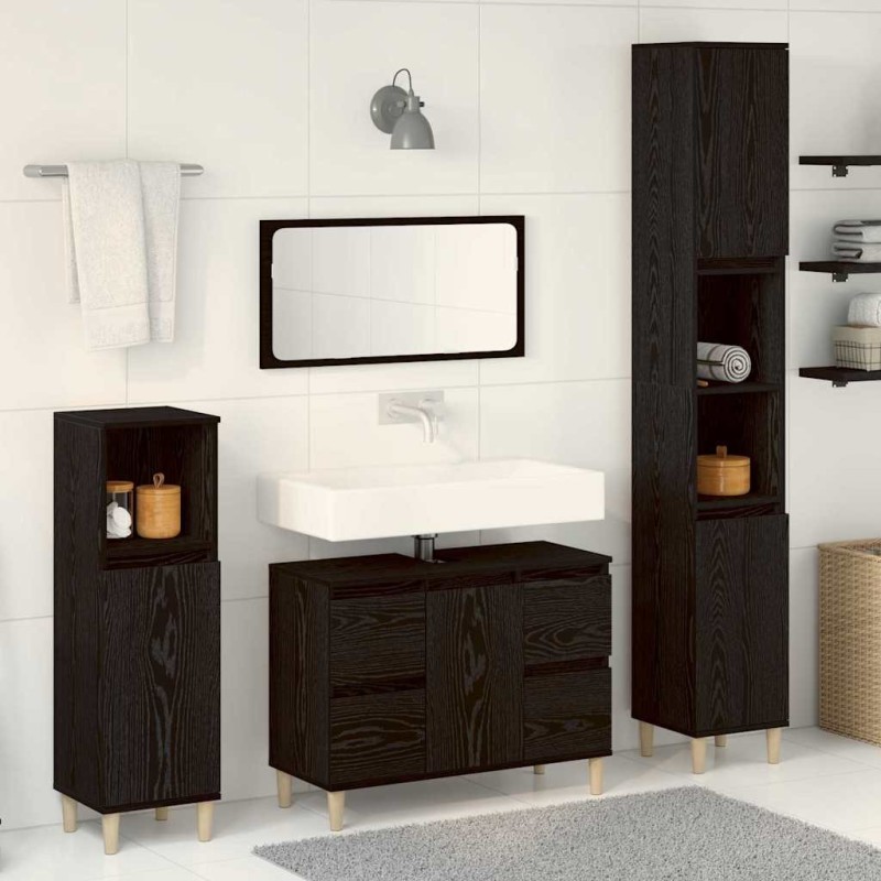 Ensemble de mobilier de salle de bain 3 pcs Chêne noir 632213632213