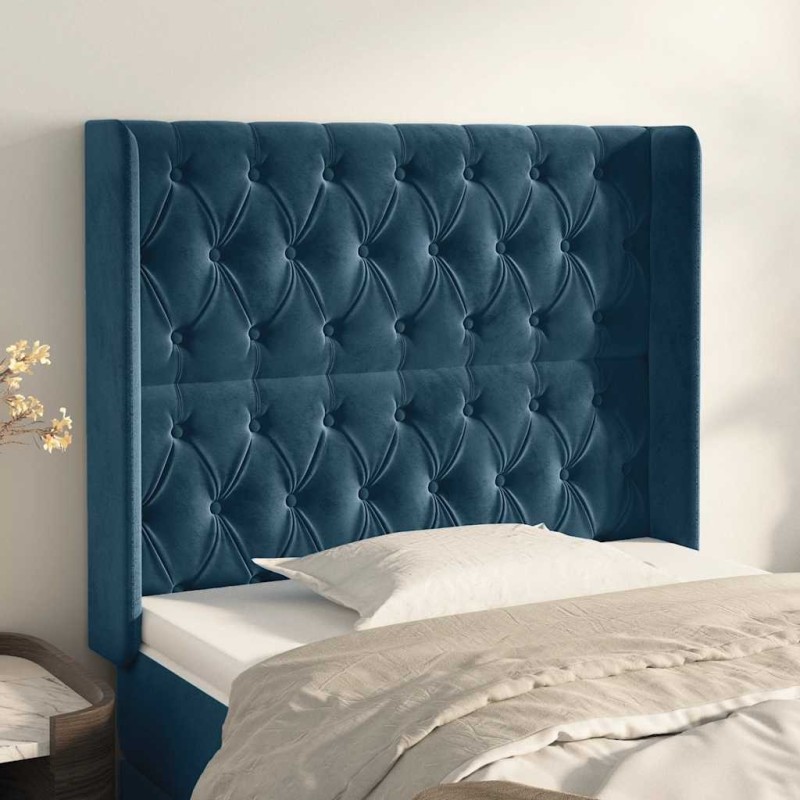Tête de lit avec oreilles Bleu foncé 103x16x118/128 cm Velours 632215632215