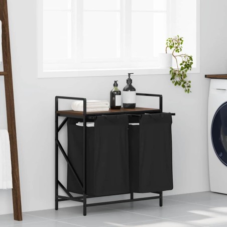 Panier à linge à 2 compartiments avec étagère chêne brun 632222632222