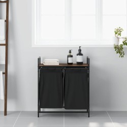 Panier à linge à 2 compartiments avec étagère chêne brun 632222632222