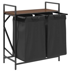 Panier à linge à 2 compartiments avec étagère chêne brun 632222632222