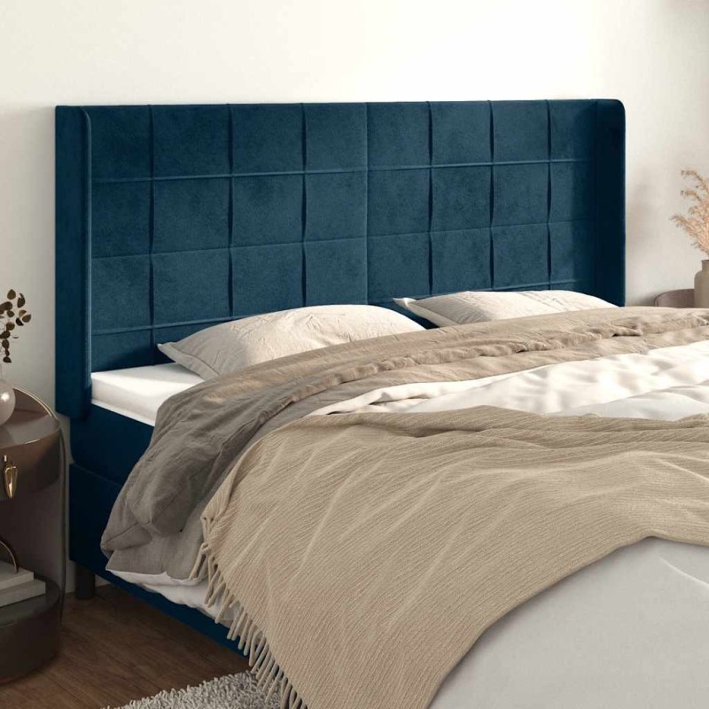 Tête de lit avec oreilles Bleu foncé 203x16x118/128 cm Velours 632230632230