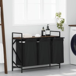 Panier à linge à 3 compartiments avec étagère chêne brun 632247632247