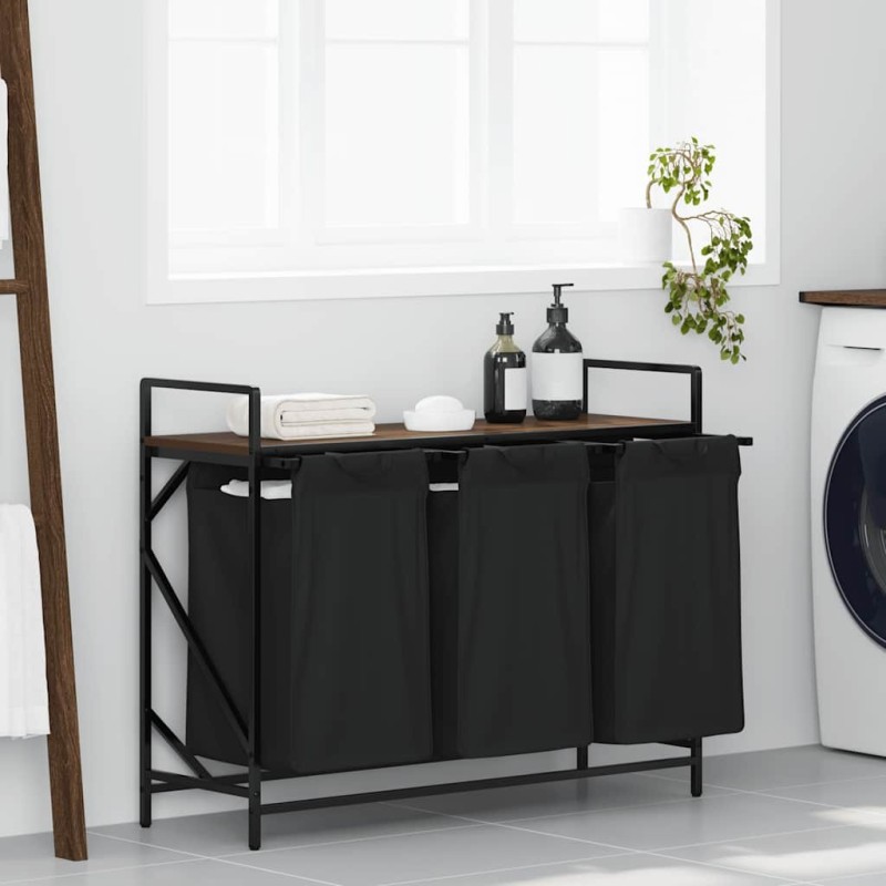 Panier à linge à 3 compartiments avec étagère chêne brun 632247632247
