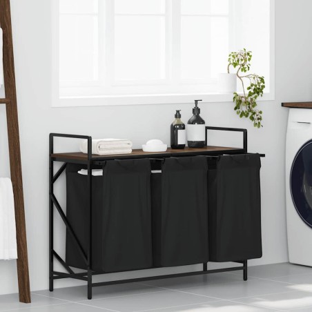 Panier à linge à 3 compartiments avec étagère chêne brun 632247632247