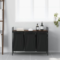 Panier à linge à 3 compartiments avec étagère chêne brun 632247632247