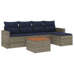 Ensemble de canapé de jardin 6 pcs avec coussins gris résine tressée 632252632252
