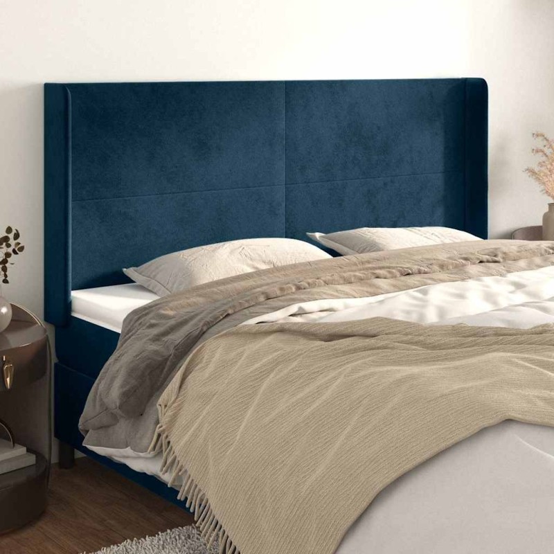 Tête de lit avec oreilles Bleu foncé 163x16x118/128 cm Velours 632253632253