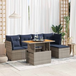 Salon de jardin 6 pcs avec coussins gris résine tressée 632274632274