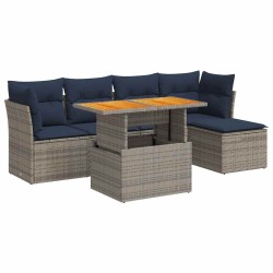 Salon de jardin 6 pcs avec coussins gris résine tressée 632274632274