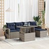 Salon de jardin 6 pcs avec coussins gris résine tressée acacia 632275632275