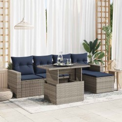 Salon de jardin avec coussins 6 pcs gris résine tressée acacia 632277632277