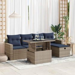 Salon de jardin avec coussins 6pcs gris résine tressée 632294632294