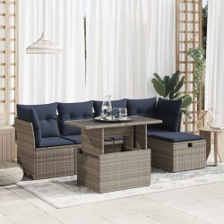 Salon de jardin avec coussins 6 pcs gris résine tressée acacia 632297632297
