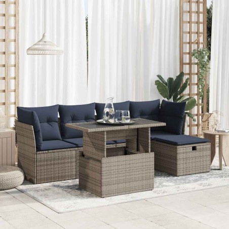Salon de jardin avec coussins 6 pcs gris résine tressée acacia 632297632297