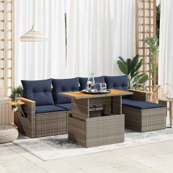 Salon de jardin avec coussins 6 pcs gris résine tressée acacia 632299632299