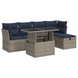 Salon de jardin avec coussins 6 pcs gris résine tressée acacia 632303632303