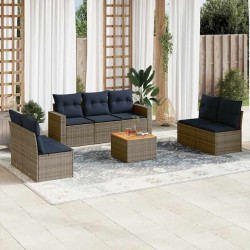 Salon de jardin 8 pcs avec coussins gris résine tressée 632332632332