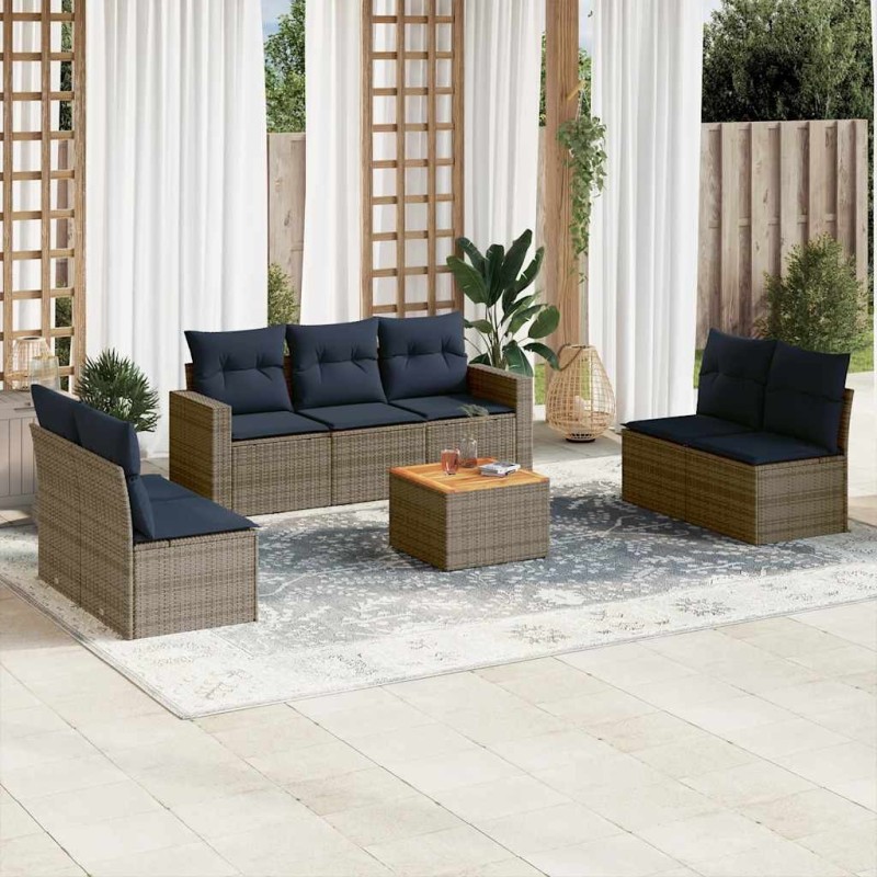 Salon de jardin 8 pcs avec coussins gris résine tressée 632332632332