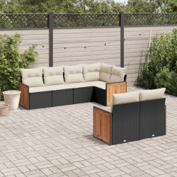 Salon de jardin 7 pcs avec coussins noir résine tressée 632346632346