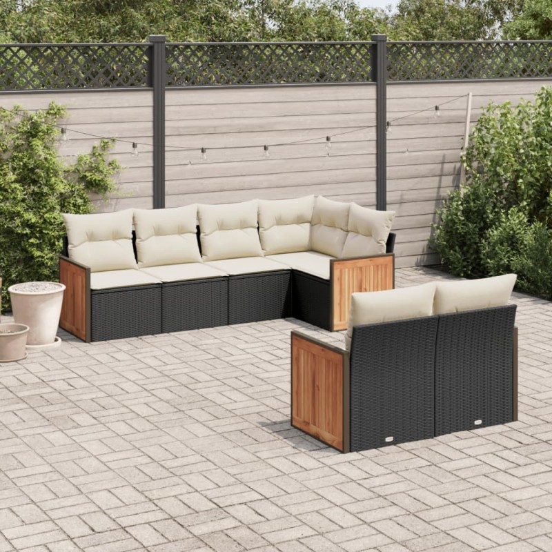 Salon de jardin 7 pcs avec coussins noir résine tressée 632346632346
