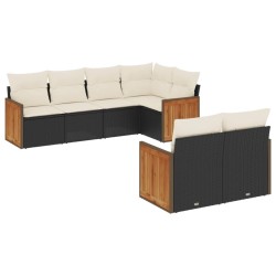 Salon de jardin 7 pcs avec coussins noir résine tressée 632346632346