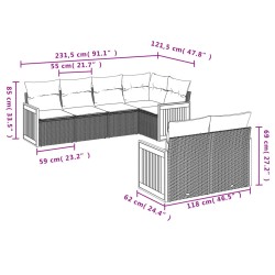 Salon de jardin 7 pcs avec coussins noir résine tressée 632346632346