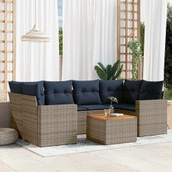 Salon de jardin 7 pcs avec coussins gris résine tressée 632350632350