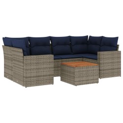 Salon de jardin 7 pcs avec coussins gris résine tressée 632350632350