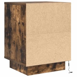 Table de chevet avec lumières LED chêne fumé 38x34x50 cm 632365632365