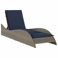 Chaise longue avec coussin Gris 60x205x73 cm Résine tressée 632384632384
