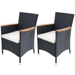 Chaises de jardin lot de 2 avec coussins Résine tressée Noir 632438632438