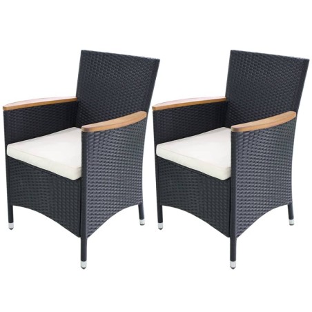 Chaises de jardin lot de 2 avec coussins Résine tressée Noir 632438632438
